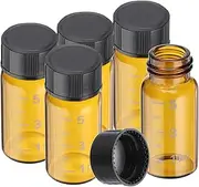 uxcell Small Glass Sample Bottles with Lids, 5 Pcs 5ml Amber Glass Vials with Black Screw Caps Mini Leak Proof Reagent Sealed Bottles with Scale for Solid Liquid Powder Storage