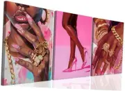 Black Girl Wall Art Set of 3 Pink Fashion Black Woman Canvas Wall Decor