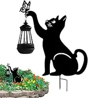 Cat Garden Stake with Light, Metal Cat Stake with Lamp | Outdoor Decorative Solar Light | Metal Cat Solar Light, Creative Garden Solar Lanterns,