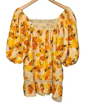 NWT Artelier Nicole Miller Orange Linen Blend Peasant Blouse Women's Size M