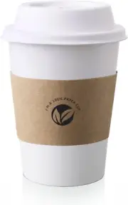 [50 Pack] 12 Oz Compostable Coffee Cups with Lids and Kraft Sleeves, Eco Friendl
