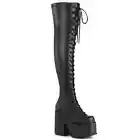 Demonia Camel 300 Women's Boots Size 8 Black Thigh-High Lace-Up 5" Chunky Heel