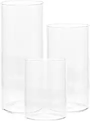 Glass Hurricane Candle Holder, 3pcs Clear Cylinder Candle Holders for Pillar Candles, Multiple Size Windproof Glass Open Ended Glass Candle Pedestal for Wedding Centerpieces Tables, Party, Event