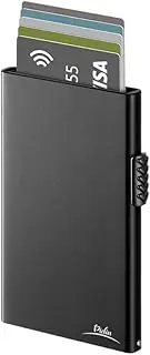 [Pidin] Pop-Up Wallet, Slim Minimalist Credit Card Holder For Men And Women, Card Holder for 7 Cards, RFID Protection Ultra Slim Metal Wallet Mini Metal Case, ID card holder., black, Slim Pop-up Card