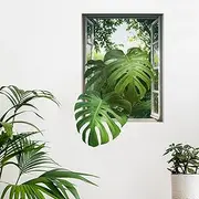 RoyoLam 3D Monstera Leaves Fake Windows Wall Stickers for Living Room Green Plants Wall Decals Removable Peel and Stick Wall Art Home Decor Decoration for Bedroom Bathroom Classroom Library Nursery