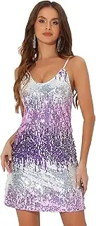 [Allegra K] Women's St. Patrick's Day Costumes Party Glitter Dress Adjustable Strap Mini Sparkly Sequin Dresses