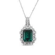 Created Emerald Necklace with 1/5ct of Diamonds in 9kt White Gold