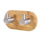 Adhesive Natural Bamboo Stainless Steel Hook Wall Hanger For Clothes Bag 02 Type