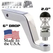 6" Drop Andersen Alumistinger Hitch Ball Mount Receiver Bar w/ 2" Hard Tow Ball