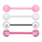 Barbell Stainless Steel Piercing - 14G Tongue Rings Barbell Pink Tongue Jewelry