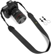 Black Canvas Camera Strap – Neck & Shoulder Strap with Quick Release Buckles