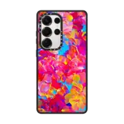 Galaxy S25 Ultra Impact Magnetic Case FLORAL FANTASY - Bold Abstract Flowers Acrylic Textural Painting Neon Hot Pink Turquoise Garden Bouquet Girlie Sweet Lovely Feminine Art Painting