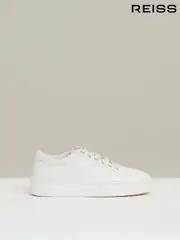 Reiss White Leanne Grained Leather Platform Trainers (Q71028) | $295