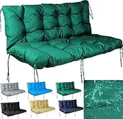Waterproof Garden Bench Cushion with Backrest and Drawstring, 2/3 Seat, 10cm Thick, Patio Seat Mat, Green, 48 x 40 x 5 inches
