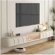 TV Stand Modern Floating Entertainment Center with Sliding Glass Door and Drawers, Wall Mounted Floating TV Stand Storage Cabinet with LED Light for Under TVs Television Stands(180cm)
