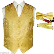 GOLD XS to 6XL Paisley Tuxedo Suit Dress Vest Waistcoat & and Bow tie Wedding