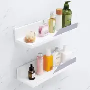 White Adhesive Floating Shelf for Bathroom Tile Wall Stick on Shower Shelf 2pack