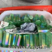 2.2LB Green Natural Titanium Rainbow Quartz Obelisk Wand Crystal Tower Point