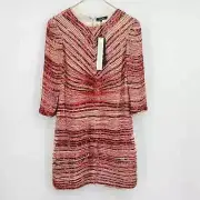 Parker Red Beaded Sequin Dress Long Sleeve Sheath Size 2 NWT