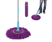 Twist Mop Fibre Self Wringing Mop Detachable Hand Free Pole Mop-Purple