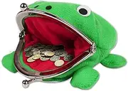 [Myuilor] Cute Green Plush Frog Coin Purse and Wallet, Money Pouch With Zipper for Headset, Key, Credit Card Holder - Novelty Toy Gift