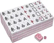 Mah Jong Mahjong Tiles Household Hand Mahjong Tiles Large Medium Female Dormitory Mahjong Tiles Cute Girls Mahjong 144 Sheets, with Box (Color : Pink, Size : 44#)