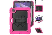 iPad Air 4th/5th Gen 10.9 inch Shockproof Case with Screen Protector Hand Strap Stand & Shoulder Strap-Black&RoseRed