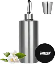 Gaussra Mouthwash Dispenser with Mat and Cup - 20 fl oz / 550 ml, Nickel Brushed Stainless Steel, Mouthwash Dispenser for Bathroom, Refillable Mouthwash Bottles Container with Funnel and Labels
