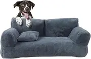 Calming Pet Sofa Bed - Fluffy Plush Washable Puppy Cat Bed - for Pets and Large Dogs and Cats,65X50x30cm,Grey