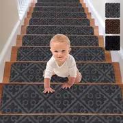 Stair Treads Carpet Non-Slip Indoor Stair Runners for Wooden Steps, Stair Rugs for Kids and Dogs, Set of 15, 8" X 30",Embossing Grey