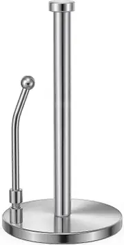 Paper Towel Holder for One Hand Tear, Paper Towel Dispenser Standing Weighted Base Non Slip, Spring Arm Fit Most Size Paper Roll, Stainless Steel Pape