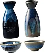 GRIRIW 1 Set Vintage Japanese Style Sake Assorted Color Wine Cups Pot for Home Decoration Tea Parties and Giving Smooth Finish Craftsmanship
