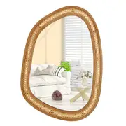 Costway Irregular Rattan Mirror Wall-Mounted Decorative Mirror Gold