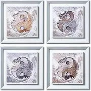 DekoArte - Wall Pictures Living Room Ying Yang Mandala 30 x 30 cm x 4-Piece Picture Set with White Frame