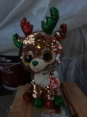 NWT TY Christmas Flippables Sequin Reindeer Stuffed Plush TEGAN December 16
