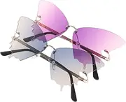 [Baluue] 2Pcs Vintage Butterfly Sunglasses Lightweight Rimless Shades for Beach Fun Stylish Gradient Color for Women Comfortable Creative Design