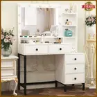 Vanity Set Makeup Dressing Table with Led Mirrored Top Nightstand Dresser Desk