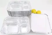 4-Compartment Oblong Foil Take-Out Pan with Board Lid 25 Pack - Disposable