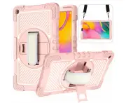 For Samsung Tab Rugged Stand Hard Case Shockproof Hybrid Cover + Strap Light pink For Galaxy Tab A7 Lite