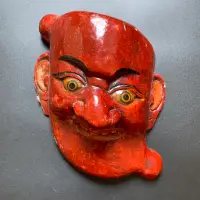 在飛比找Yahoo!奇摩拍賣優惠-尼泊爾手工彩繪木雕工藝 雕刻面具儺戲面具歪嘴古董擺件客廳裝飾