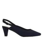 [Easy Steps] Agatha Navy Fabric Heeled Shoes