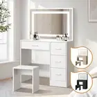 Oikiture Dressing Table Stool Set Large Makeup Mirror LED Light Vanity