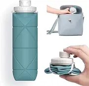 Collapsible Water Bottles Leakproof Valve Reusable BPA Free Silicone Foldable Travel Water Bottle for Gym Camping Hiking Travel Sports Lightweight Durable 20oz Dark Green
