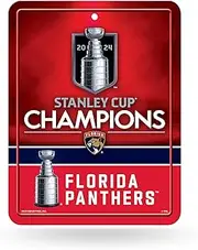 Rico Industries NHL Hockey Florida Panthers 2024 Stanley Cup Champions 8.5" x 11" Carbon Fiber Metal Parking Sign - Great for Man Cave, Bed Room, Office, Home Décor