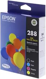 Epson 288 - Std Capacity DURABrite Ultra - Ink Cartridge Value Pack (B,C,Y,M) for XP-240, XP-340, XP-344, XP-440, 4-Pack, C13T305692