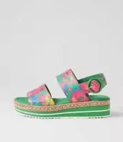 New Django & Juliette Atha Emerald Flowermania Leather Espadrilles Womens Shoes