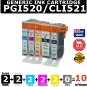 10 Generic Ink PGI-520 CLI-521 For Canon MP540 MP620 MP640 MX860 MX870 iP4600