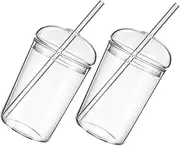 VERDANVERSE 2 Pack Glass Cup Lid Straw Set Reusable Water Cup Straw Tumbler Lid for Daily Hydration
