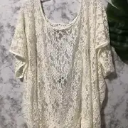 Torrid Lace Blouse Womens Plus Size 4 Tunic Top Short Sleeve Floral Embroidery