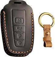 KUNIO Cowhide Leather Car Key Fob Cover Case Fit for Toyota Camry LE SE Highlander Corolla 4Runner Keychain Key Holder Key Shell Key Fob Accessories 2 Button Black